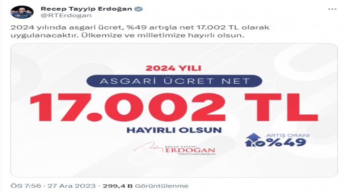 Cumhurbaşkanı Erdoğandan asgari ücret zammıyla ilgili ilk açıklama: Yüzde 49 artış yapıldı